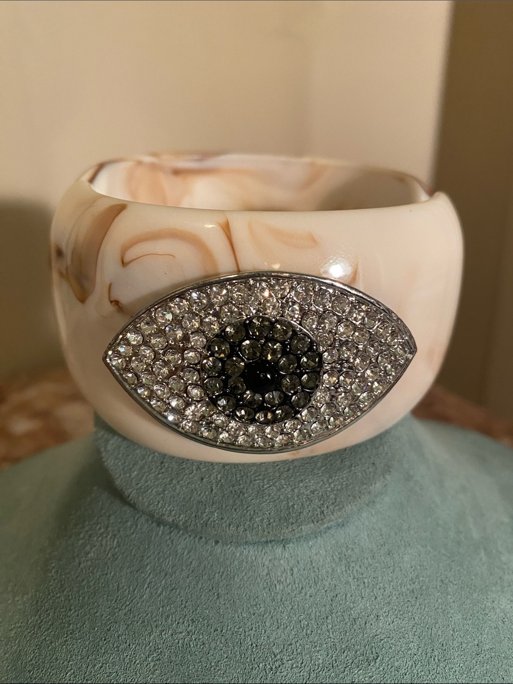 Marbled ResinEvil Eye Hinged Cuff Bracelt Crystal Pave Statement Bangle